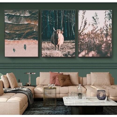 Landscape Canvas Painting Posters for Home Design Trees Cattle Wall Art Prints for Bedroom Picture On Loft Frameless Room Decor