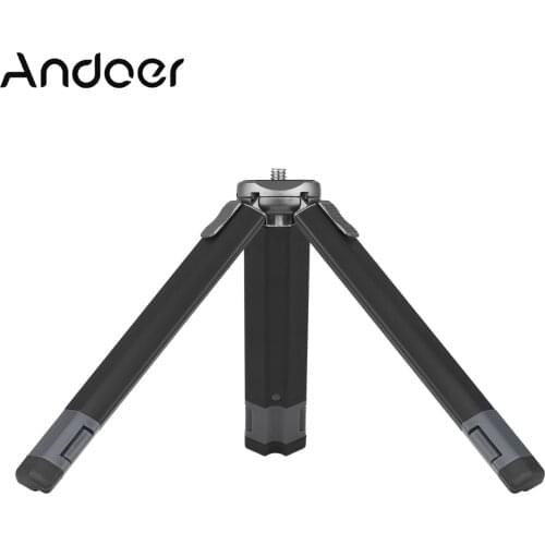 Andoer Portable Mini Desktop Tripod Light Aluminum Alloy Tripod Adjustable Height Payload 3KG for Camera Smartphone Video Light