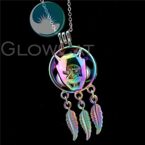 R-C922 Rainbow Devil Dreamcatcher Beads Cage Pendant Perfume Aroma Pearl Cage Locket Necklace Halloween Gift