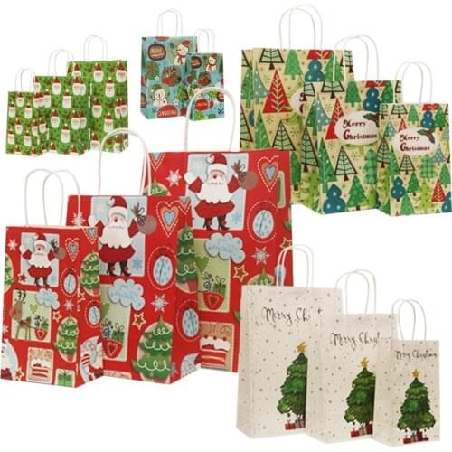 40 Pcs/lot 21x13x8cm Christmas Paper Bag With Handles Decoration Paper Gift Bag For Christmas Event Party Lovely Cute Paper Bags