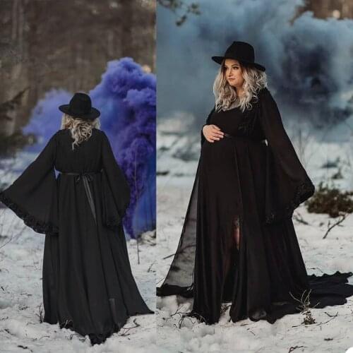 Sexy Maternity Dress For Photoshoot Custom Made Black Floor Length Night Gown Pregant Women Photography Party Bath Robe