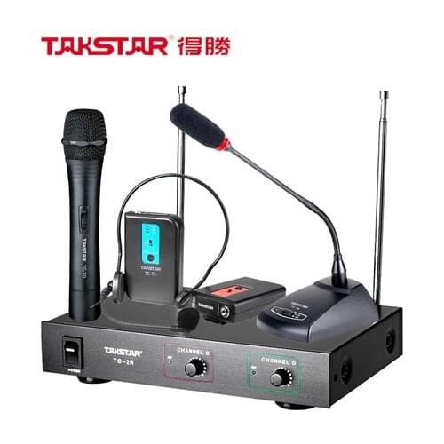 Takstar TC-2R VHF dual channel wireless microphone with 2 transmitters(handheld/lavalier/gooseneck) for karaoke/outdoor activity