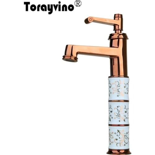 Torayvino Bathroom Basin Faucet 1 Handle Ross Golden Ceramic Basin Sink Bathroom Deck Mount Single Hole Ceramic Faucet Mixer Tap