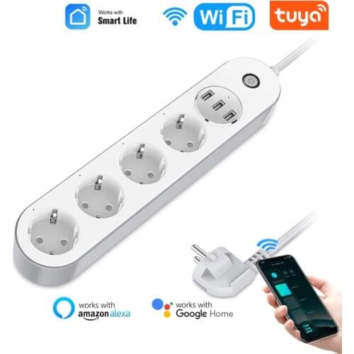 Tuya Smart Wifi Socket Smart Home Automation Module 4 EU/BR Outlets With USB Charging Port Work With Tuya App Alexa Google Home