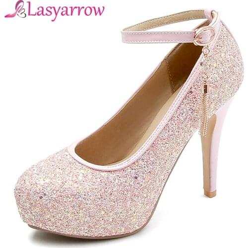 Lasyarrow Glittering Large Size 32-48 Sexy High Heels Platform Shoes Pumps Womens Dress Fashion Wedding shoes Lady Pumps RM557