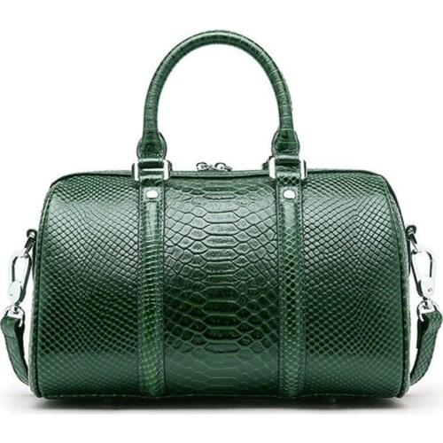 Genuine Leather Women Crossbody Bags Green Boston Bags Fashion Black Handbags for Women Big Shoulder Bags Ladies Tote Bag