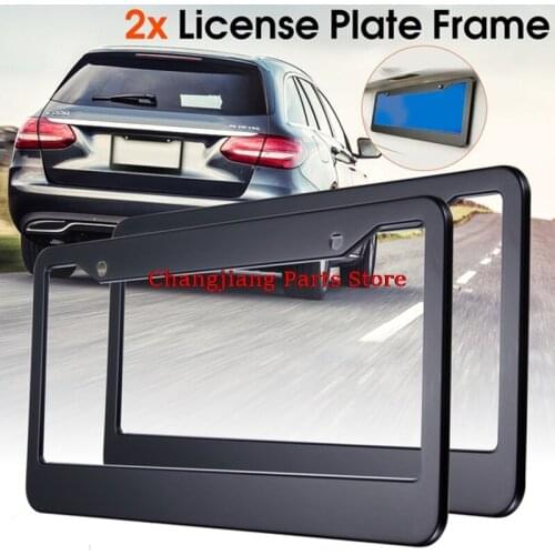 2pcs Newest Stainless Steel Car Auto Vehicles License Plate Frame Black Tag Cover Holder With Screw Caps Car Styling