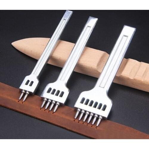3pcs Leather Prong Punch Tool Set 4mm 2/4/6 Holes Steel Row Circular Cut Round Hole DIY Diamond Lacing Stitching Chisel Craft