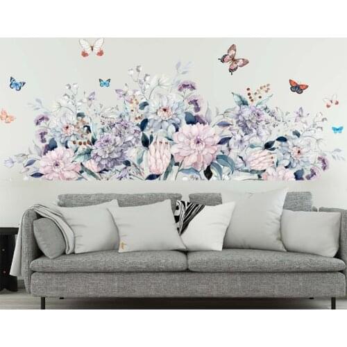 Watercolor Flower Wall Stickers Home Decor Penoy Butterfly Wall Base Toe Kick Skirting Line Decoration Basing Decals