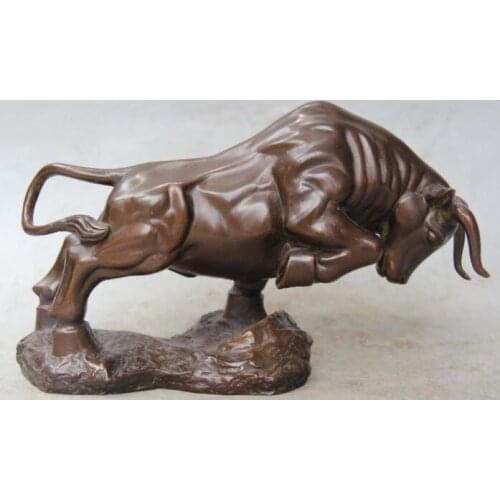 Free shipping S00286 10" China Pure Bronze Carved Animal Stronger Bull Unicorn Ox Rhin Oxen Sculpture