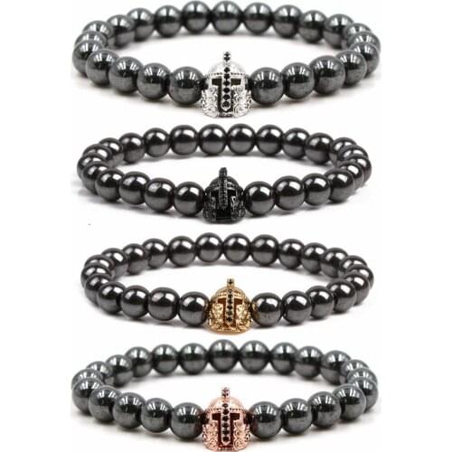 Charm Bracelet Spartan Warrior Helmet Magnetic Hematite Beaded For Men Women Simple Jewelry Pulseira Hombres