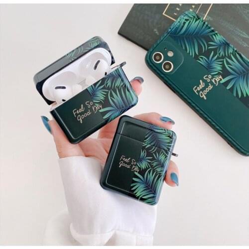 Emerald Banana Leaves Earphone Case For AirPods Pro 2 Cases Vintage Cute Soft Splicing Protective Cover for AirPod 2 1 Air Pods
