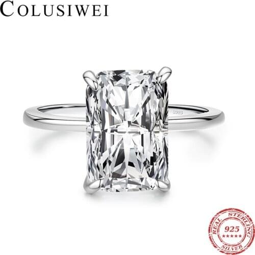 Colusiwei Genuine 925 Sterling Silver White Clear Zirconia Rectangle Stone Ring for Women Wedding Engagement Statement Jewelry