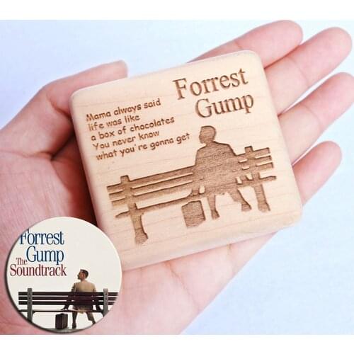 Sinzyo Handmade Wooden Forrest Gump Music Box Wood Carved Mechanism Musical Box Gift For Christmas Valentines day