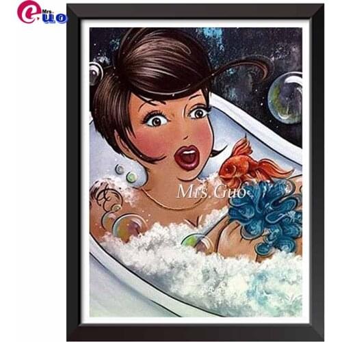 DIY 5D Full Drill Fat Lady Square Diamond Painting by Number Kits for Sexy Shower Women Rhinestone Cross Stitch Cartoon Girl