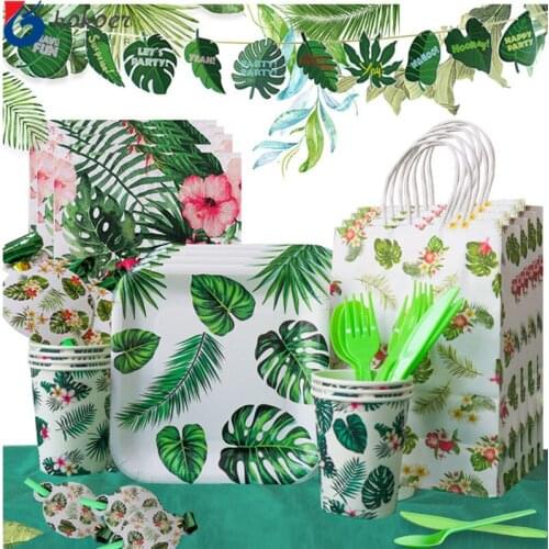 Hawaiian Party Decorations Palm Leaves Bunting Banner Luau Flamingo Summer Tropical Party Decoration Jungle Safari Party Ballons