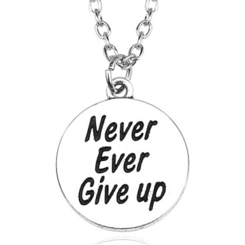 DIY Trendy Round Necklace Letter "Never Ever Give Up" Hip Hop Pendants&Necklaces Choker Necklaces For Women Men Jewelry Gift