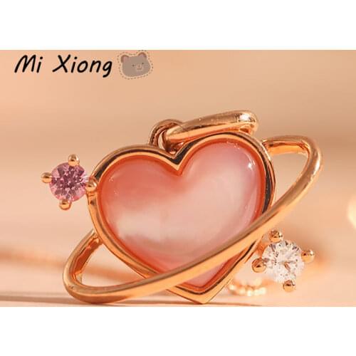 Mi Xiong s925 sterling silver love mother-of-pearl crystal pendant necklace luxury elegant sweet charm lady brand jewelry
