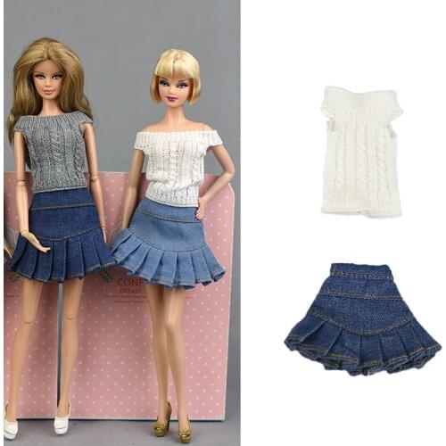 Fashion Doll Clothes Outfit Tops Sweater and Jeans Skirt Barbie Clothes Dress For Dolls