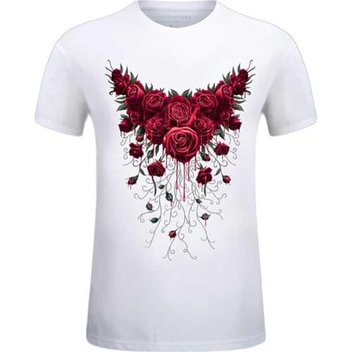 Fashion Rose Prints Tshirt Men Casual T-shirt Cotton Streetwear Nightclub Short Sleeve Plus Size 6XL Clothing