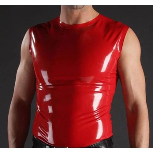 Fashion Latex Unisex Red Short Slevees Top 0.4mm Rubber Size XXS-XXL