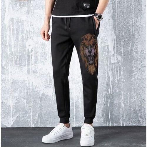 Mens Joggers Casual Pants Fitness Men Sportswear Tracksuit Rhinestones Sweatpants Trousers Black Track Pants