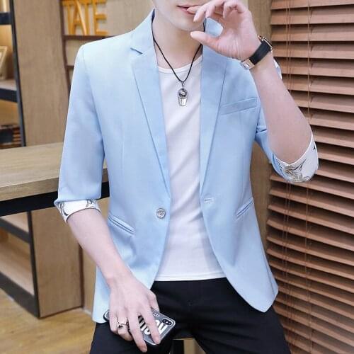 2021 Summer seven minute sleeve suit male casual thin Korean version slim white sleeve small suit jacket handsome tide boys