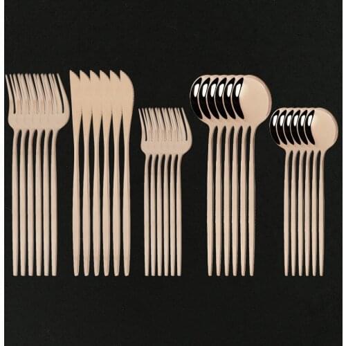 30Pcs Rose Gold Flatware Tableware Set Fork Dessert Spoon Knife Kitchen Cutlery Set Stainless Steel Home Dinnerware Dinner Set