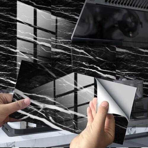 Wall Stickers for Kitchen Bathroom PVC Waterproof Mural Panel Ceramic Tiles Sticker Home Decor Black Marble Decal Peel and Stick