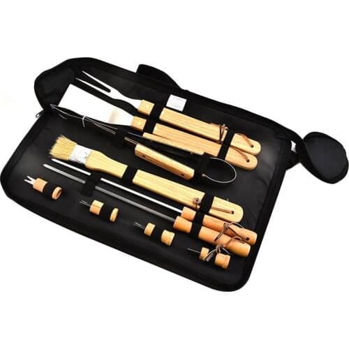 Wooden Handle Portable BBQ Utensils 10-Piece BBQ Barbecue Tool Barbecue Combination BBQ Utensils Set