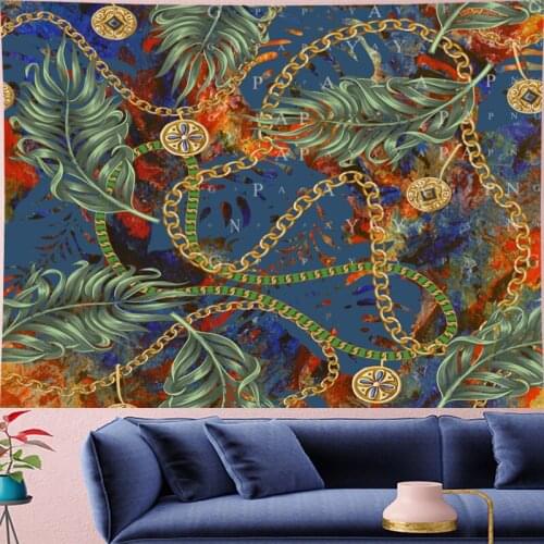 Psychedelic Tropic leaf Mandala Pattern Tapestry Vintage Metic chain Retro Wall Hanging Bohemian Home Decor Art Wall Carpets