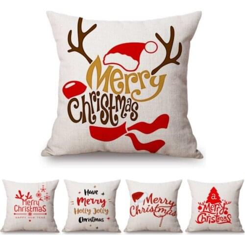 Merry Christmas Letters Print Red Home Decor Pillow For Sofa Cotton Linen Xmas Art Nordic Decoration Chair Cushion Cover Case