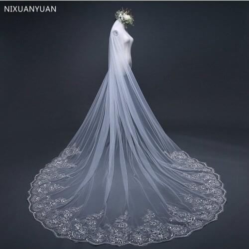 3 Meter White Ivory Cathedral Wedding Veils Long Lace Edge Bridal Veil with Comb Wedding Accessories Bride Veu Wedding Veil