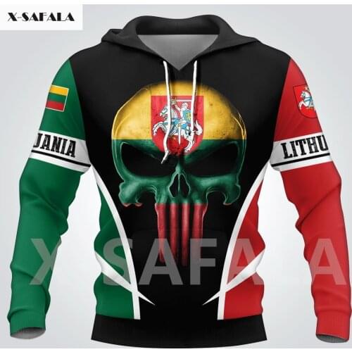Lithuania National Emblem Skull Country Map Flag Greece 3D Printed Hoodie Man Women Harajuku Zipper Pullover Sweatshirt Jacket