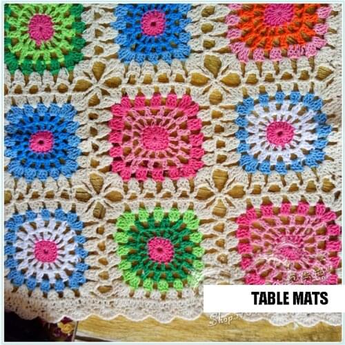 Retro Handmade Crochet Flower Table Mat Cotton Hollow Weave Garden Filming Background Colors Meal Mats For Party Decor