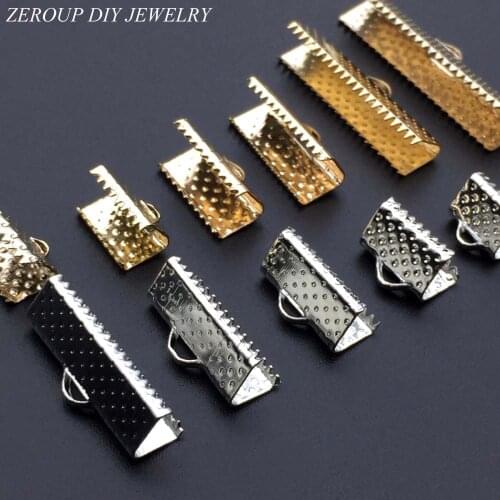 50pcs Metal Crimps End Caps for Flat Leather Cord Gold/Silver Color End Fastener Connectors Clasps Jewelry Making