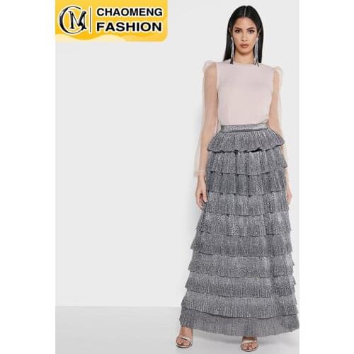 Fashion Multi-Color Patchwork Cakee Layered Maxi Long Skirt Abayas For Women Vestidos Jupe Femme Elegant Turkey Modest Dress