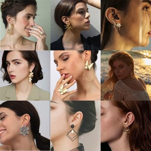 Docona Vintage Big Butterfly Flowers Drop Dangle Earrings for Women Hollow Geometry Star Leaf Female Bohemian Jewelry сережки