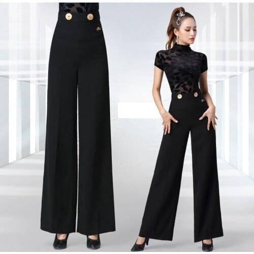 Women Latin Dance Pants Modern Ballroom Dance Wide Leg Pants Practice Clothes High Waist Pants Waltz Chacha Tango Dress DQS4625