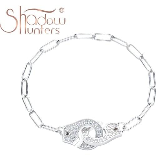 SHADOWHUNTERS High Quality 925 Sterling Silver Full Stone Handcuffs Link Bracelets For Women And Man Luxury Brand Jewelry Gift