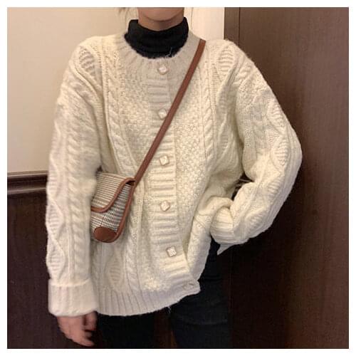 2021 Women Spring Autumn New Loose Twist Sweater Coats Female Thicken Warm Knitting Jackets Ladies O-neck Cardigan Outwear Y470