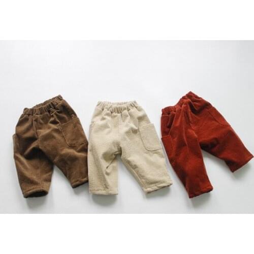 Toddler Boys Winter Pants 2020 New Arrival Kids Plus Velvet Corduroy Trousers Casual Solid Pockets Thicken Warm Pants For Boy
