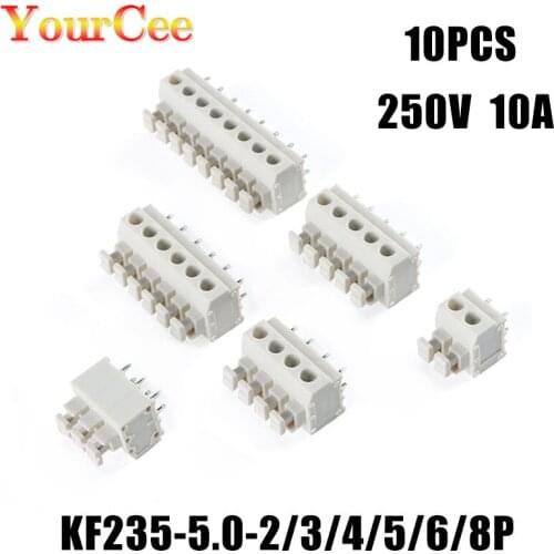 10pcs KF235 5.0 2P ~ 8P PCB Spring Terminal Block Connector DG235 5.0mm 2PIN ~ 8PIN 250V/10A