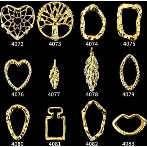 10 Pcs Gold Hollow Multi-Shapes Three-dimensional Frame 3D Metal Alloy Nail Art Charms Manicure Nail Art Accessory 4072-4083