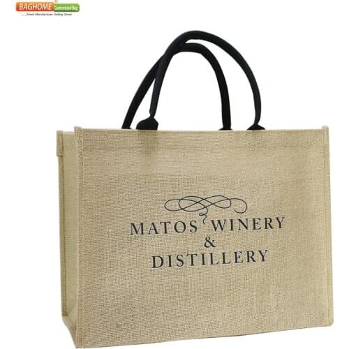 100pcs/lot Wholesale Custom Jute Material Shopping Bags Women Handle Tote Bag with Logo