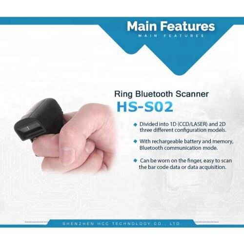 1D Ring barcode scanner, with Laser engine mode Android Bluetooth Ring Barcode Scanner HS-S02