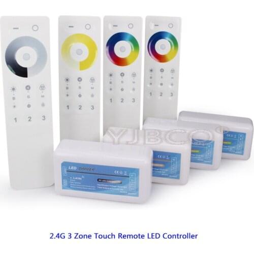 2.4G 3 Zone Touch Remote dimmer Receiver Single Color/Color Temperature/RGB/RGBW/RGB CCT LED strip controller Set DC12V-24V