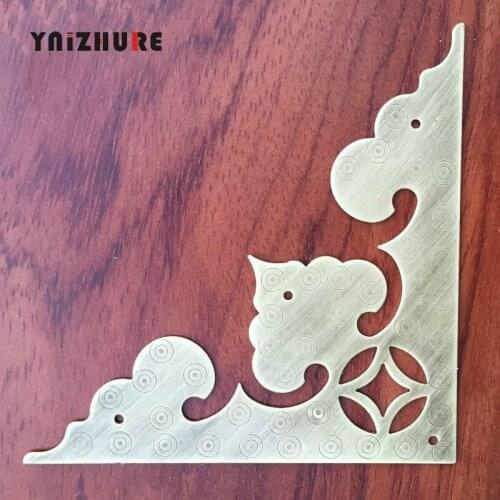 4pcs 98mm Antique Chinese Copper Corner Cabinet Door Wooden Wrap Angle All Copper Openwork Decoration Corner Flower Code
