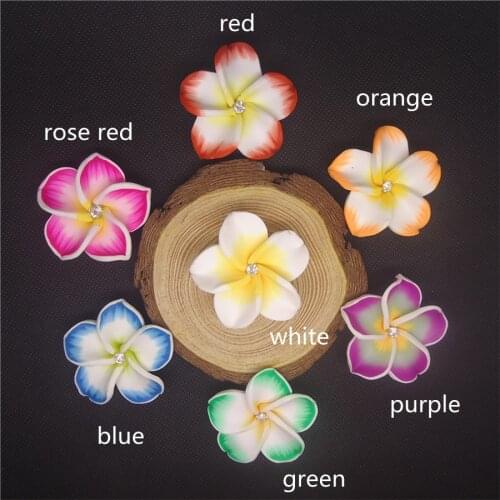 5pc/lot 45mm Big Flatback PolymerClay Plumeria Flower Beads With Stone For Necklace Hair Jewelry Craft Decoration Accessory