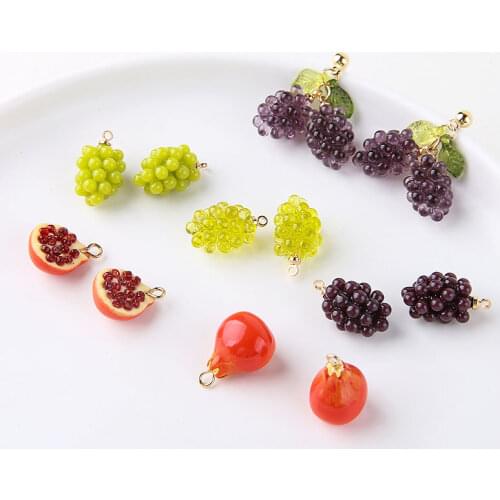 6pcs Resin stereo Fun Grape Pomegranate Resin earrings fashion summer fruit Pendant DIY Necklace Bracelet Earrings Accessories